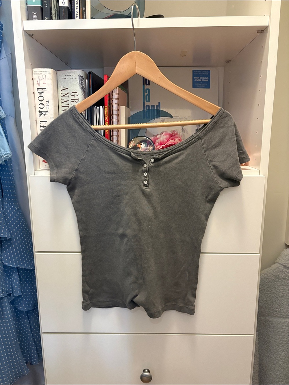 Brandy Melville Gray Short-Sleeve Henley Tee